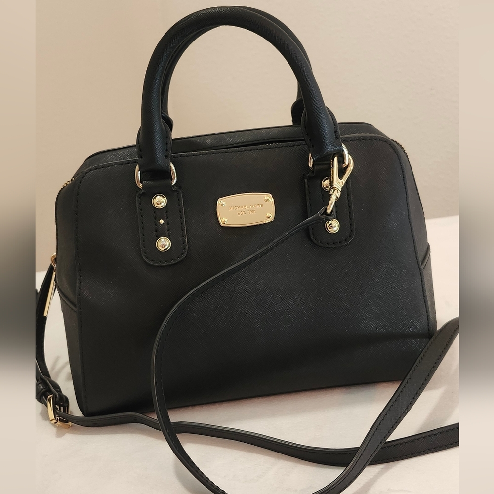 Michael Kors Black Satchel with Gold Details